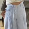 Damskor Vår/Sommar Långsam Stil Blå Rutig Volang Hög Midja Lös Vida Ben Golvlånga Byxor