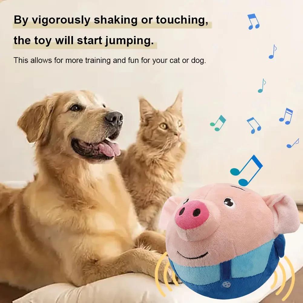 Smart Electric Bouncing Squeaky Ball Durable Plush Anti-Bite Dog Toy Musical Talking Self-Moving Interactive Entertainment Toy