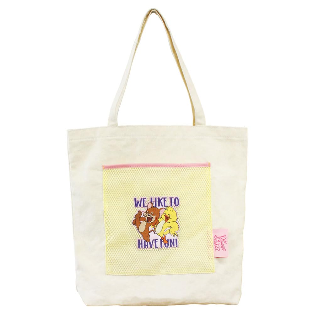 Tees Factory Tom and Jerry Mesh Pocket Tote Bag, Yellow, TJ-5527229YE