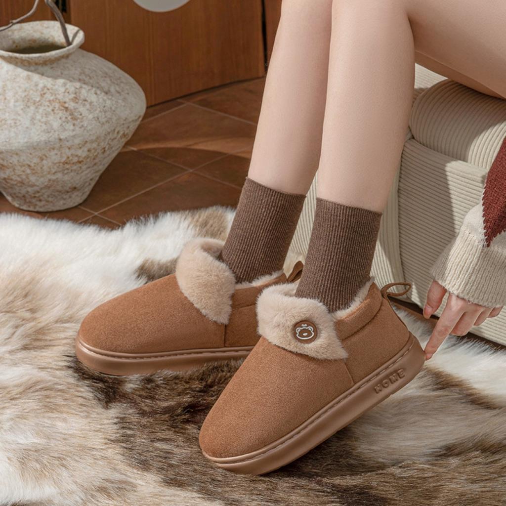 Pantufas de Algodão para Aquecer os Pés para Casais, Pantufas Antiderrapantes de Sola Grossa, Pantufas de Algodão Grossas para Outono e Inverno, Saco e Sapatos de Algodão Plush
