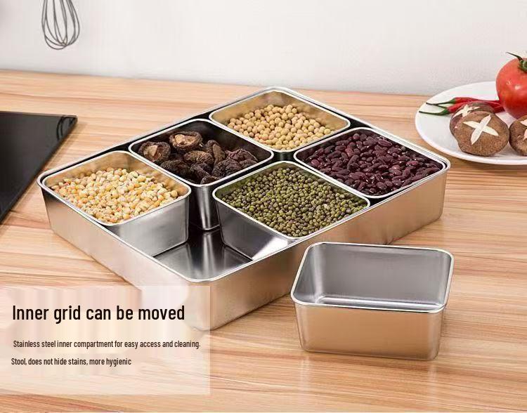 Stainless Steel Multi-Compartment Seasoning and Toppings Box for Commercial Use