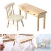 Unpainted Miniature Study Table Chair Set With Smoothly Texture For 1/12 Doll House Decoration Scene Display Accessories