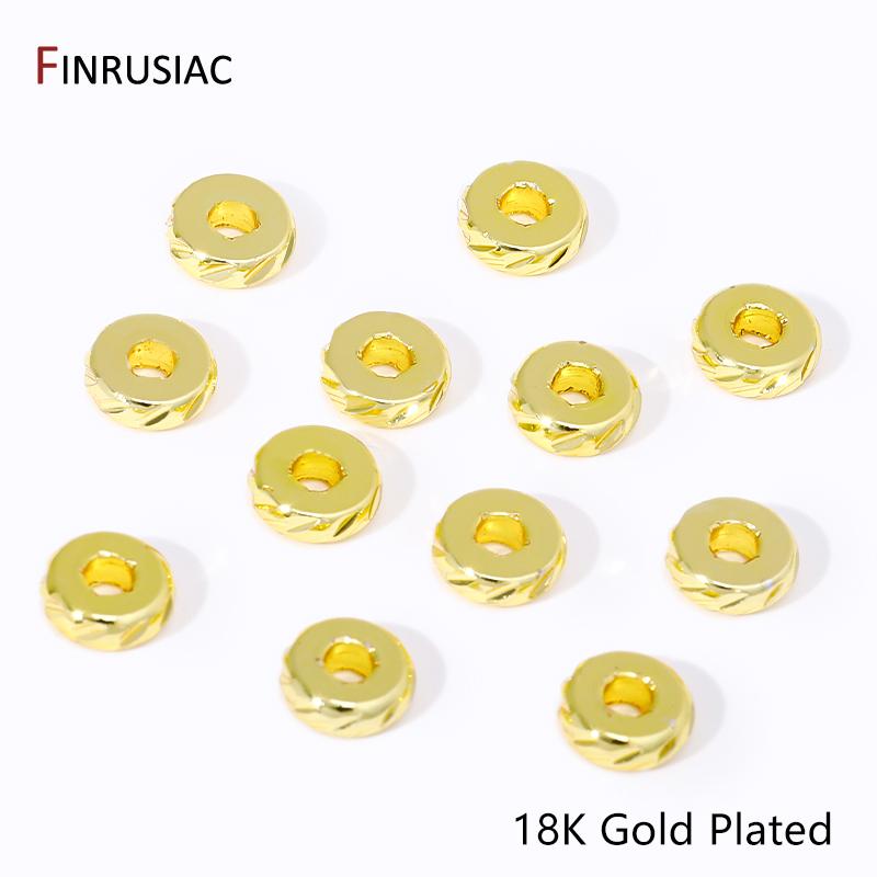 

14/18K Gold Plated Brass Texture Flat Spacer Beads,3/4/5/6/8mm Loose Beads for DIY Bracelet Necklace Jewelry Making Accessories 3mm-20 pieces