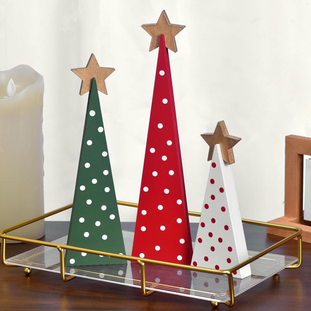 3PCS Set Wooden Christmas Tree Table Decor 0.6cm Creative Home Holiday Atmosphere Party Shooting Props