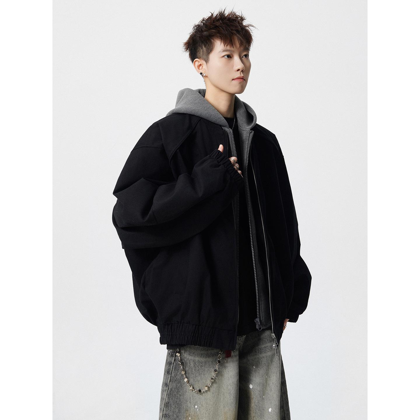 Men s Trendy Faux Layered Hooded Cotton Flight Jacket - Street Style Autumn/Winter Fashion. 2XL