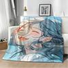 Anime B-BlueS hairedS Twin Tail Girl Throw Lightweight 240g Flannel Blanket Soft Skin-friendly for Summer Cooling