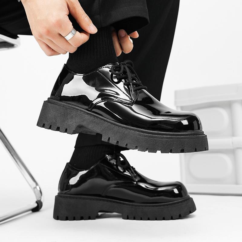 Fashion Men's British Style Leather Shoes Big Round Toe Anti-Slip Formal Casual Dress Shoes Comfortable Black Autumn Winter 2025 Fashion