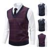 Men Knitting Vest V-Neck Sleeveless Plaid Print Sweater Vest Autumn Winter