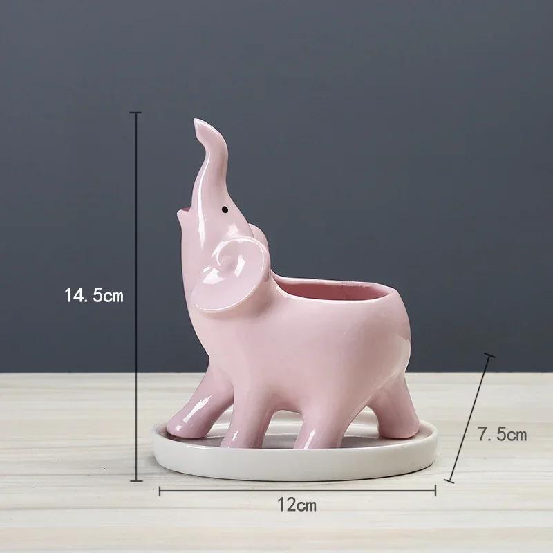 Elephant Decorative Ceramic Flower Pot for Succulents – Mini Cactus Planter with stand, Elegant Home Garden Decor