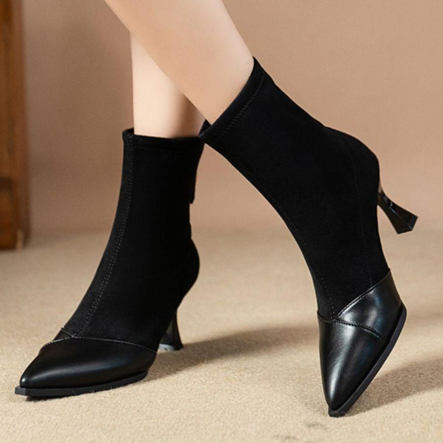 Fashion pointed short boots women's autumn and winter 2025 new thin heel high heels elastic thin boots Korean small ankle boots