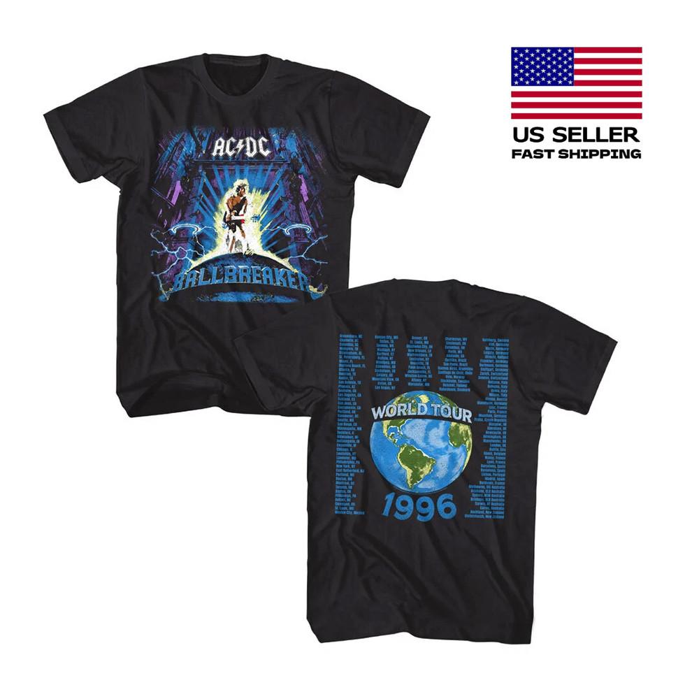 Hot ACDC Ballbreaker World Tour 1996 Men s  Locations Rock Band Concert Unisex T-Shirt XXL