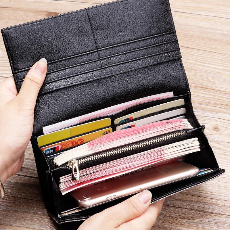 Echtes Leder Damen Langbörse - Großes Fassungsvermögen Rindsleder Europäisch & Amerikanisch Multifunktionale Schlanke Handgeldbörse