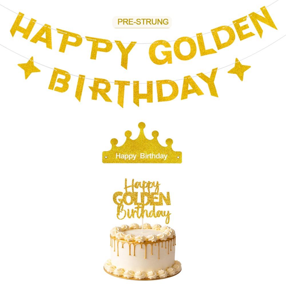 

26 PCS Gold Theme Kit Foil Fringe Curtain Happy Golden Birthday Banner Birthday Party SET-1