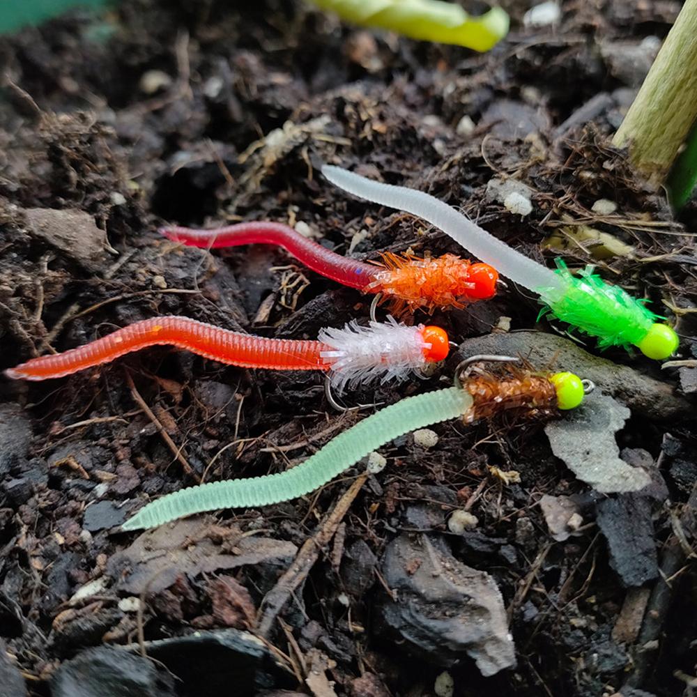 Crappie Lures Kit Silicone Soft Squirmy Worm Fly Fishing Bait, Artificial Earthworm Baits Fishing Lure Worms for Crappie Fishing