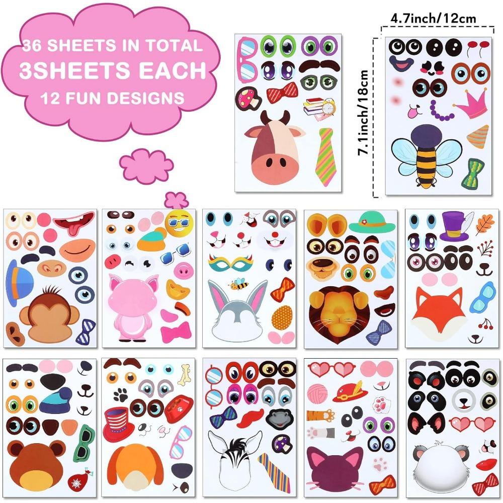 Kids Make a Sticker, 36 Sheets Make an Face Animal Face Decals, Make Your Own Stickers for Birthday Party Favors, School Reward