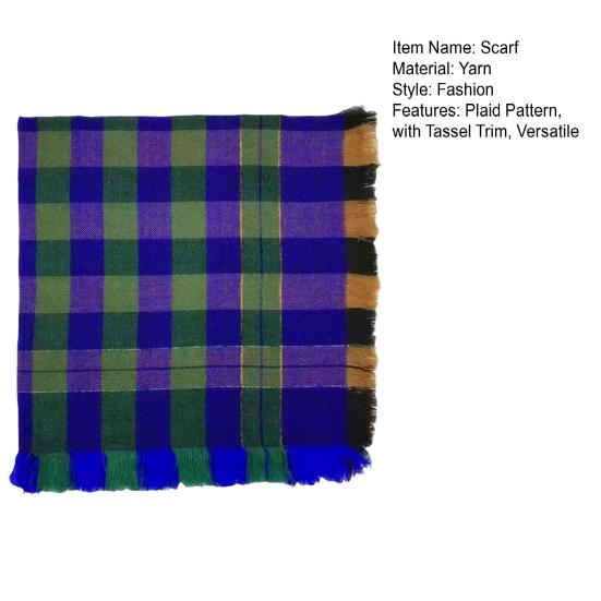 Wool Square Scarf with Tassel Decoration Plaid Pattern Women Knitting Scarf Versatile Headscarf Daily Outdoor Wear