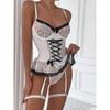 Black Lace Edge Palace Style Vest Style Lace-up Waist-Controlled Bra Shoulder Straps Bunny Girl Bar Nightclub Service Clothes