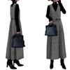 2026 Spring/Autumn Woolen Plaid V-Neck Crossover Vest Dress - Japan/Korea Style