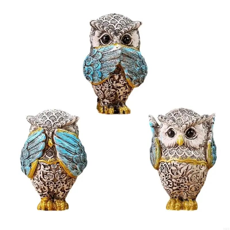 Ugglestaty Figurin Set om 3 Hör Inget Ser Inget Talar Inget Djurskulptur Prydnader Hemmakontor Bordsdekoration