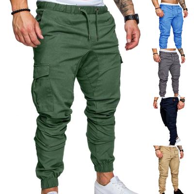 Männer Casual Einfarbig Taschen Taille Kordelzug Knöchel Gebunden Skinny Cargo Hosen