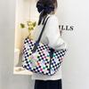 Trendy women's bag new checkerboard street personality Harajuku shoulder armpit bag large capacity college style tote bag