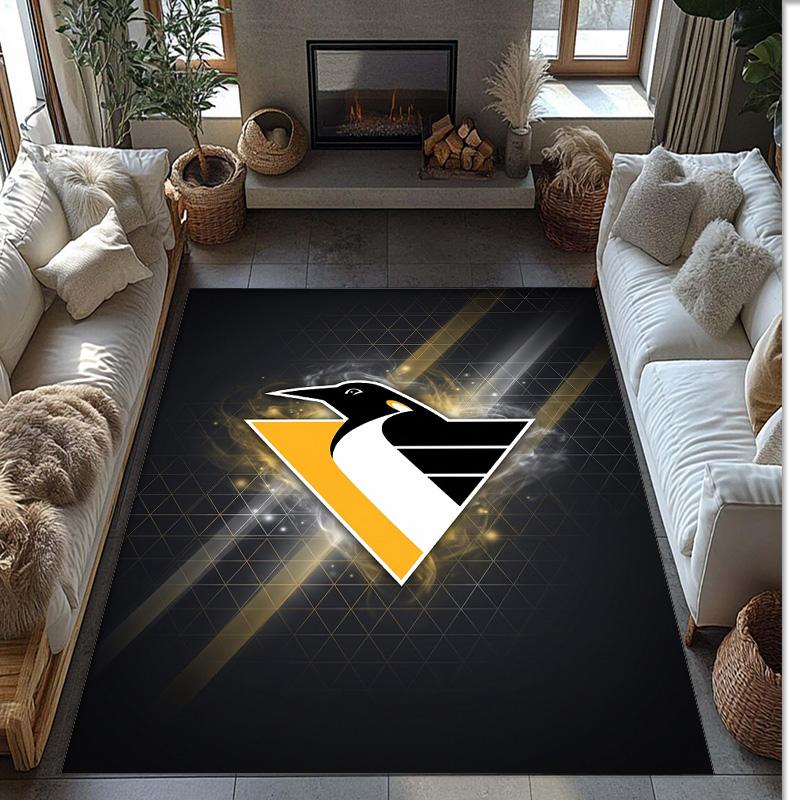Pittsburgh Penguins Crystal Velvet Carpet Soft Anti?Slip Floor Mat Comfortable Home Living Room Bedroom Decor Rug