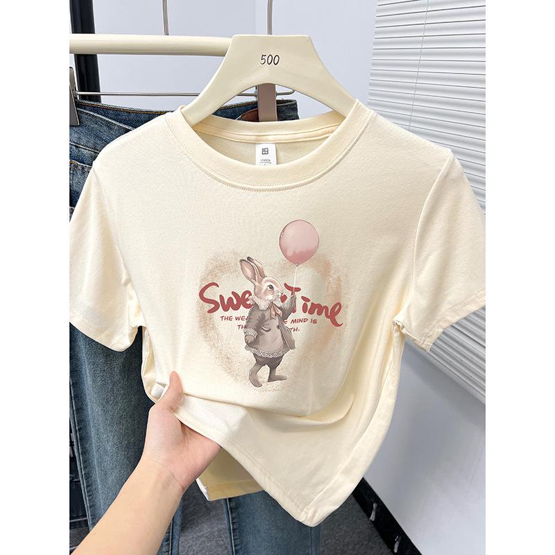

Women s Summer Cartoon Rabbit Print Off-Shoulder Slimming T-Shirt XL