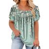 Women's Fashion Casual Printed Square Neck Short Sleeve Large Size T-Shirt Top