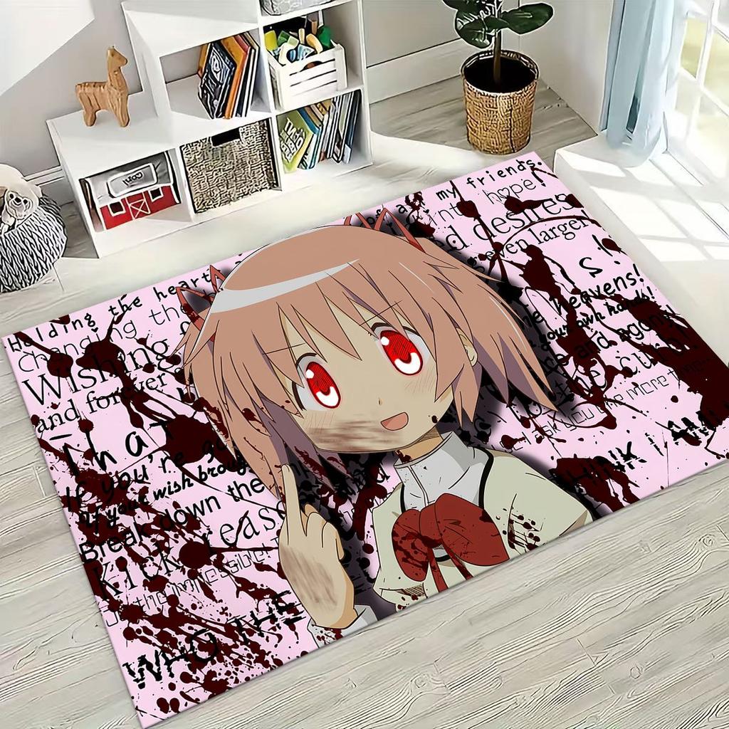 Cartoon Puella Magi Madoka Magica Girl Anime Rug for Bedroom Living Room Sofa Home Doormat Decor,Large Kids Non-slip Floor Mat