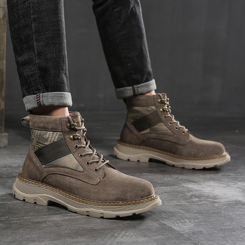 Nejnovější vysoce kvalitní pánské boty z hovězí semišové kůže podzim zima ležérní kotníkové boty venkovní módní obuv pánská šněrovací motorkářské boty