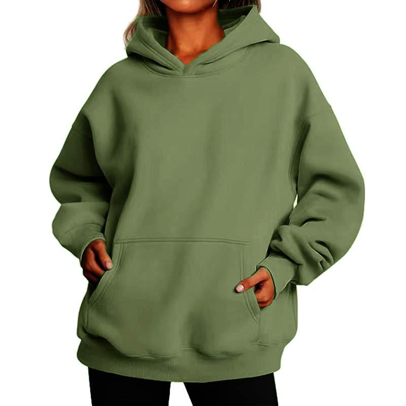 Womens Loose Fit Solid Color Hoodie Long Sleeve Casual Sweatshirt Daily Wear