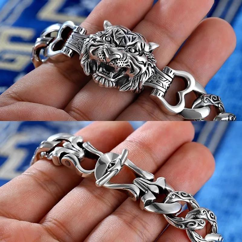 Unique Chinese Style Bangles Domineering Thick Chain Tiger Head Charm Bracelet For Men Manly Banquet Jewelry