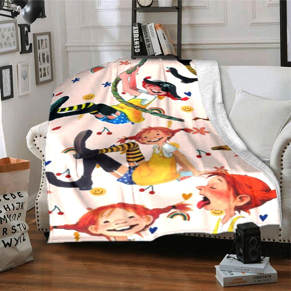Coperta Stampata a Tema Pippi Calzelunghe - Perfetta per Divano, Letto, Viaggi e Uso all'Aperto | Lavabile in Lavatrice, Accogliente e Durevole.