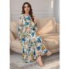 Middle East Plus size women clothing Robe Fashion Beads Chiffon Printing Loose Casual Flare Sleeve Jumpsuit DRESS