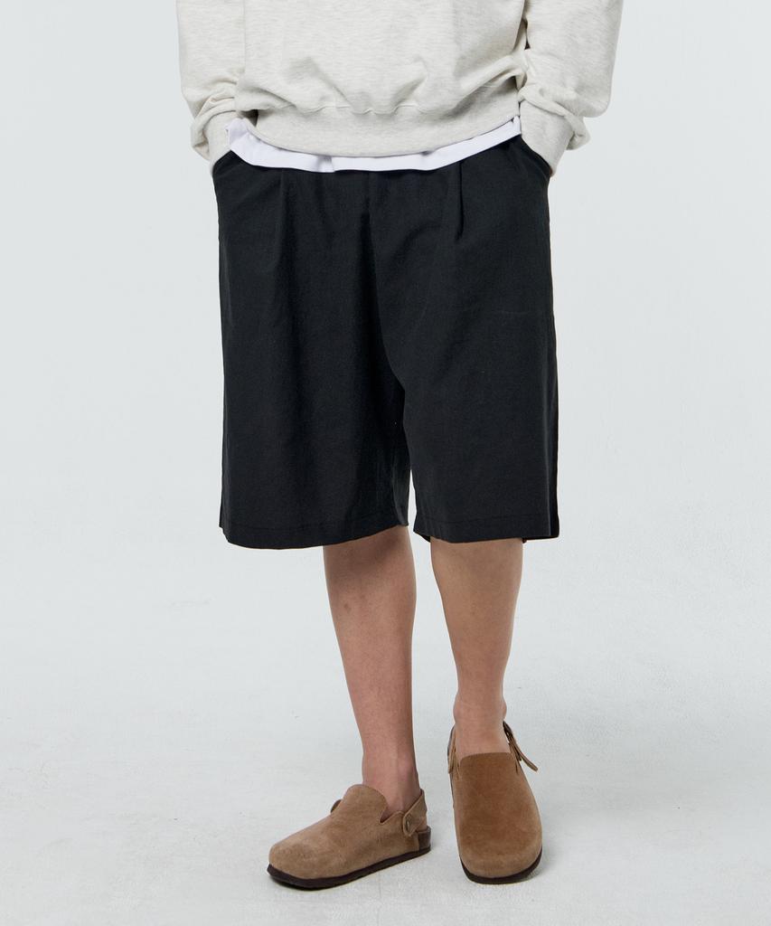 PAPERBOY Linen Bio Pintuck Half Pants - Black