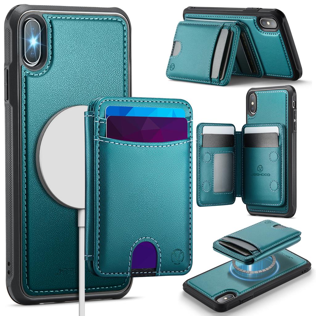 For iPhone XS 5.8 inch/iPhone X Case JEEHOOD J10  Compatible with MagSafe Leather Back Phone Cover with Detachable Card Holder Kickstand