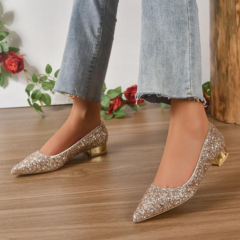 Fashion 2024 Spring and Autumn New Fashion Pointed Shiny Face Shallow Mouth Large Heels for Women's Comfort Banquet Shoes for Women