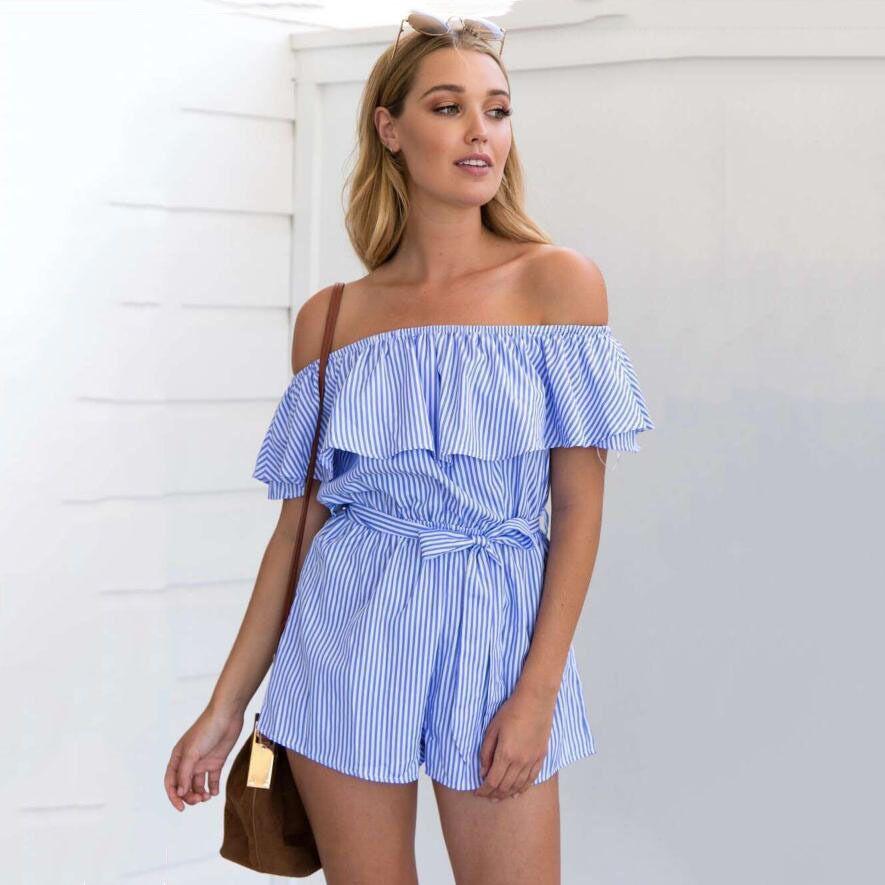 Striped Summer Women Casual Playsuit Stylish Ladies Jumpsuit For Beach Days