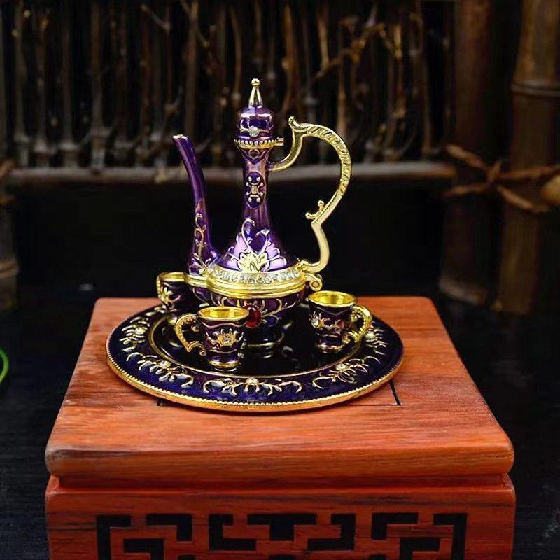 Xinjiang Bazaar Handicrafts Metal Wine Pot & Jewelry Box Set – Home & Office Decor, Birthday and Wedding Favors