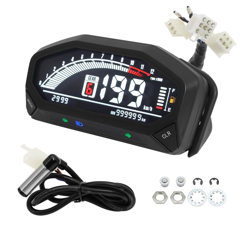 Digital Motorcycle Speedometer Speed Meter Tachometer RPM Gauge Fuel Gauge Odometer LCD Display Dashboard Panel Universal