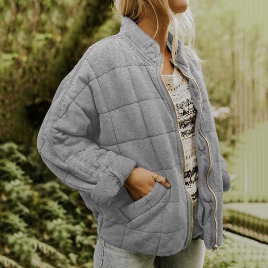 Women Winter Coat Pockets Solid Color Thick Stand Collar Long Sleeves Keep