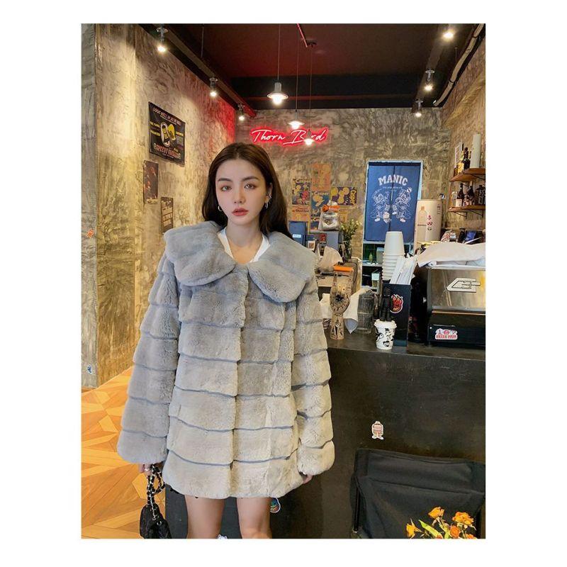 Herbst und Winter süßer künstlicher Pelzmantel Damenmode mittellanger Mantel