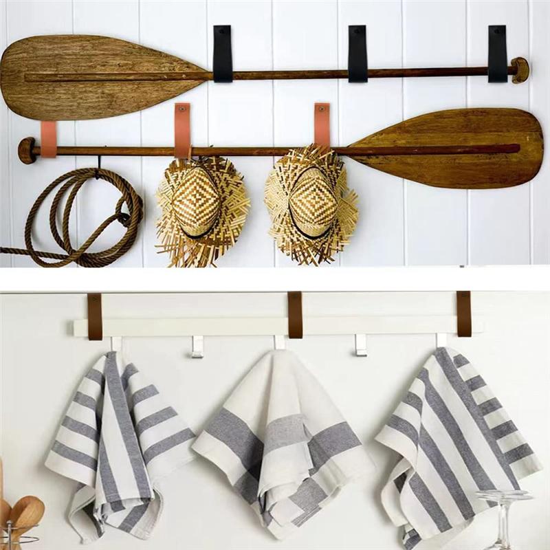 2025+ 16 Pcs Artificial Leather Wall Hooks Wall Hanging Strap Wall Mounted Loop for Hanging Leather Strap Hangers