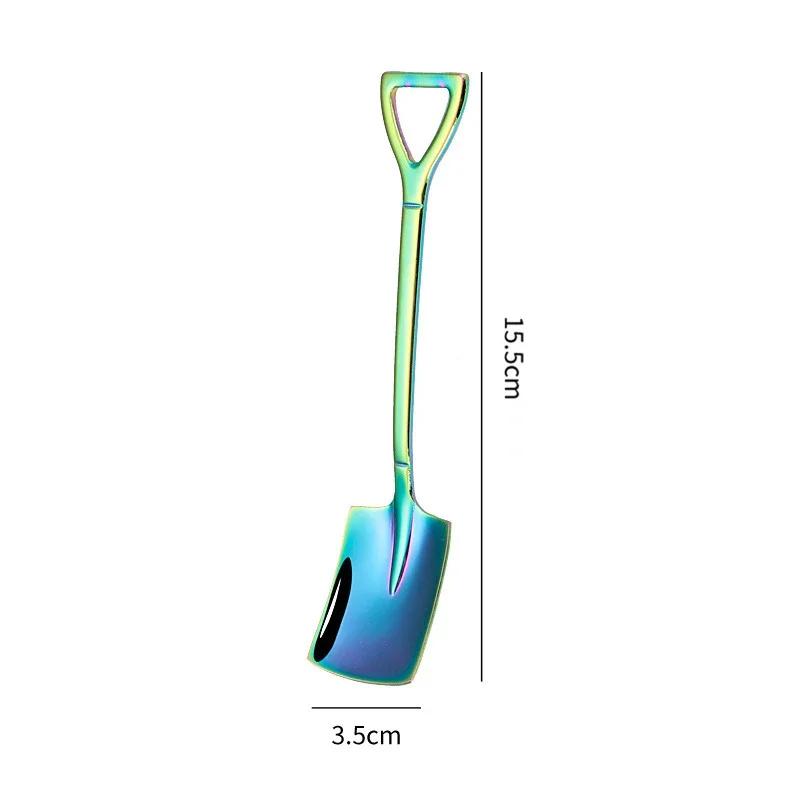 Vintage Shovel Design Stainless Steel Coffee Spoon Creative Ice Cream Cake Watermelon Dessert Multipurpose Kitchen Tool Unique