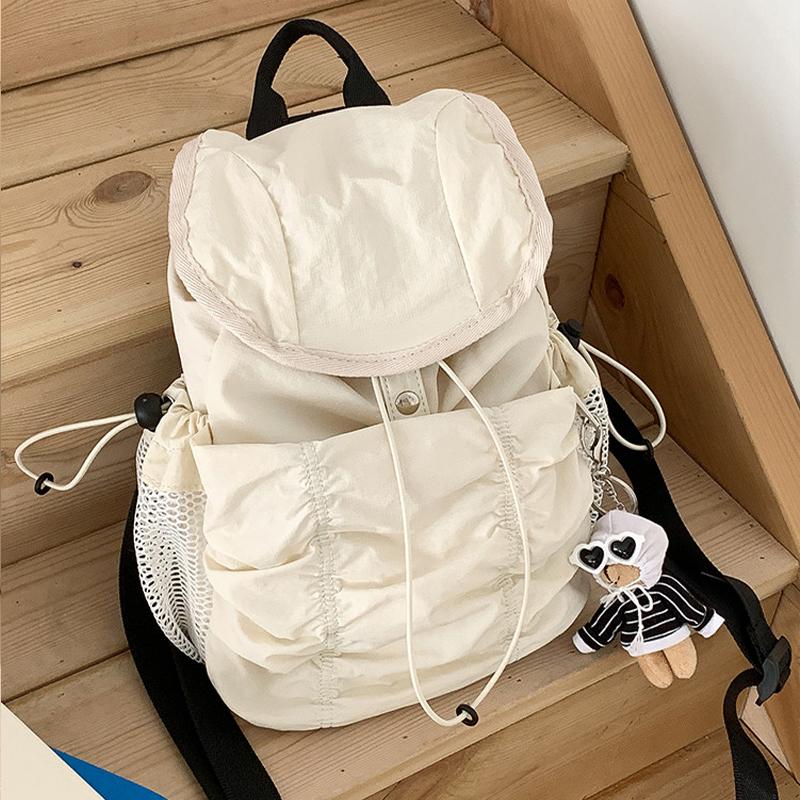 Zaino Casual Donna Grande Capacità Moda Studente Scuola Media Pieghe Cartella Borsa in Tessuto Zaino da Viaggio Coreano