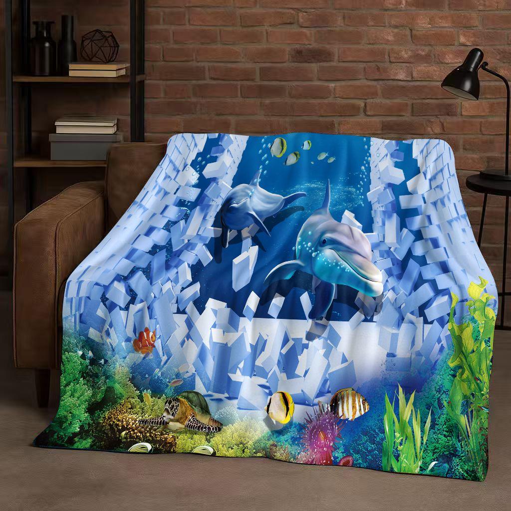 3D Illusion Underwater World Breaking Wall Art Flannel Blanket,Ultra Soft Warm Plush Throw for Home Bedroom Bed Sofa Cover Gift
