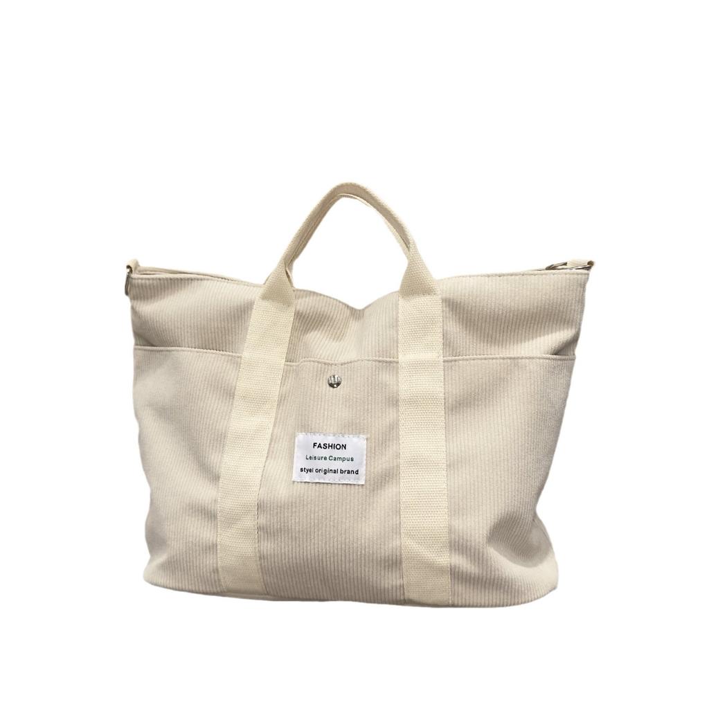 Corduroy Retro Handbag Letter Multi-Pocket Square Bag Large Capacity Messenger Bag Travel Bag