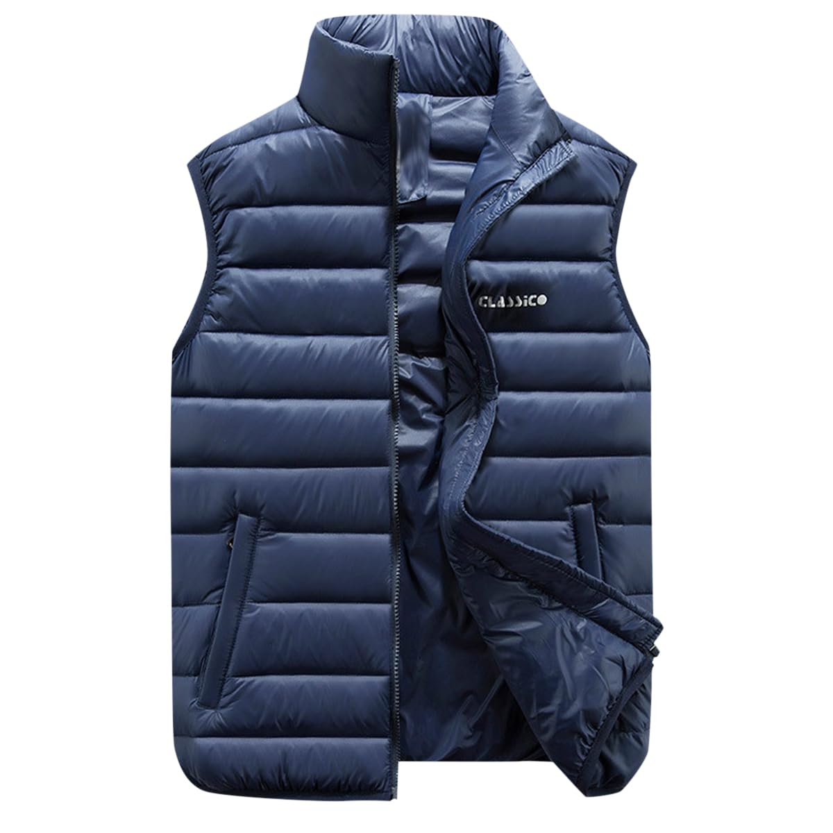 

YFFUSHI Down Sizes Solid Padded Vest Men s Vest, M-5XL, Color, Winter, Stand-Up Collar, синий