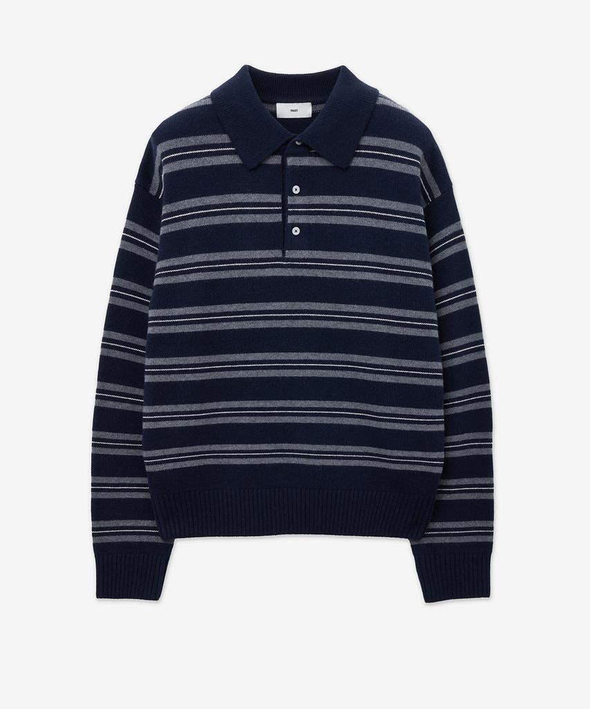 Tienjiti Oversized Stripe Polo Knit Top (Navy) Tnsw5F112N2