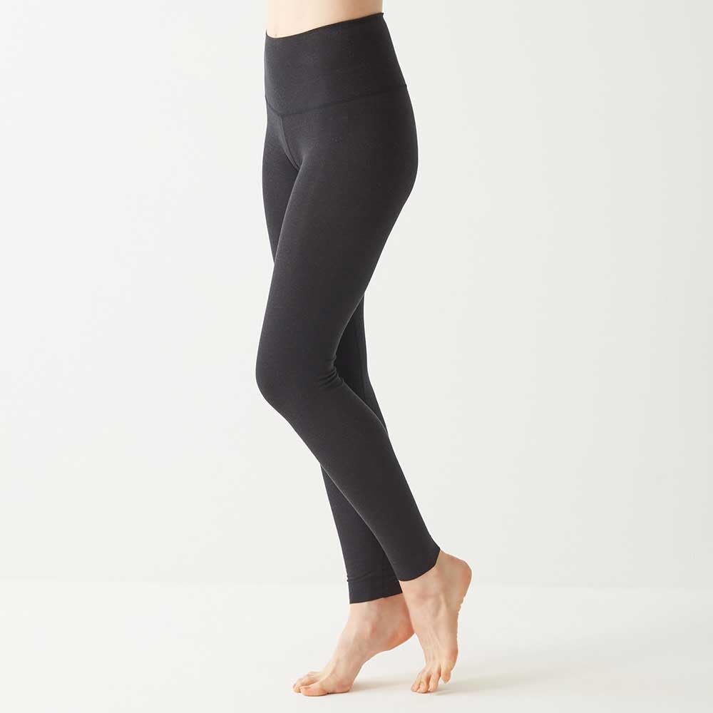 Gunze HOTMAGIC MH7861P Belly Warmer Cotton Fleece Long Black Women's Leggings, Blend, Lining, Moisture-Wicking, Heat-Generating, Length,